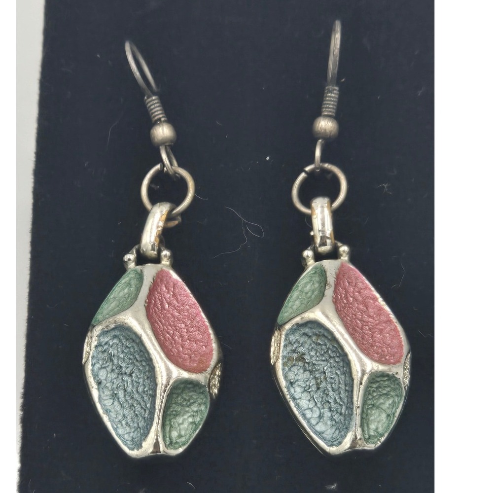 Vintage Drop Earrings Women Pink Green Blue Good Geometric Enamel Vintage